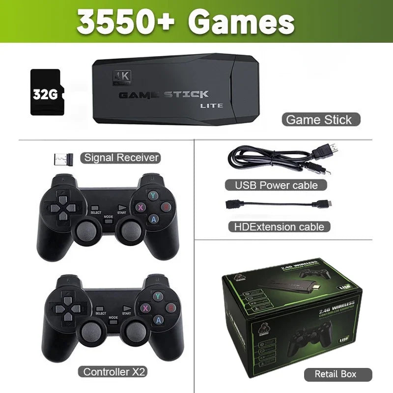 Video Game Console Built-in 10000+ Games Retro Handheld Game Player 64G 4K TV Game Stick 2.4G Wireless Controller Gamepad