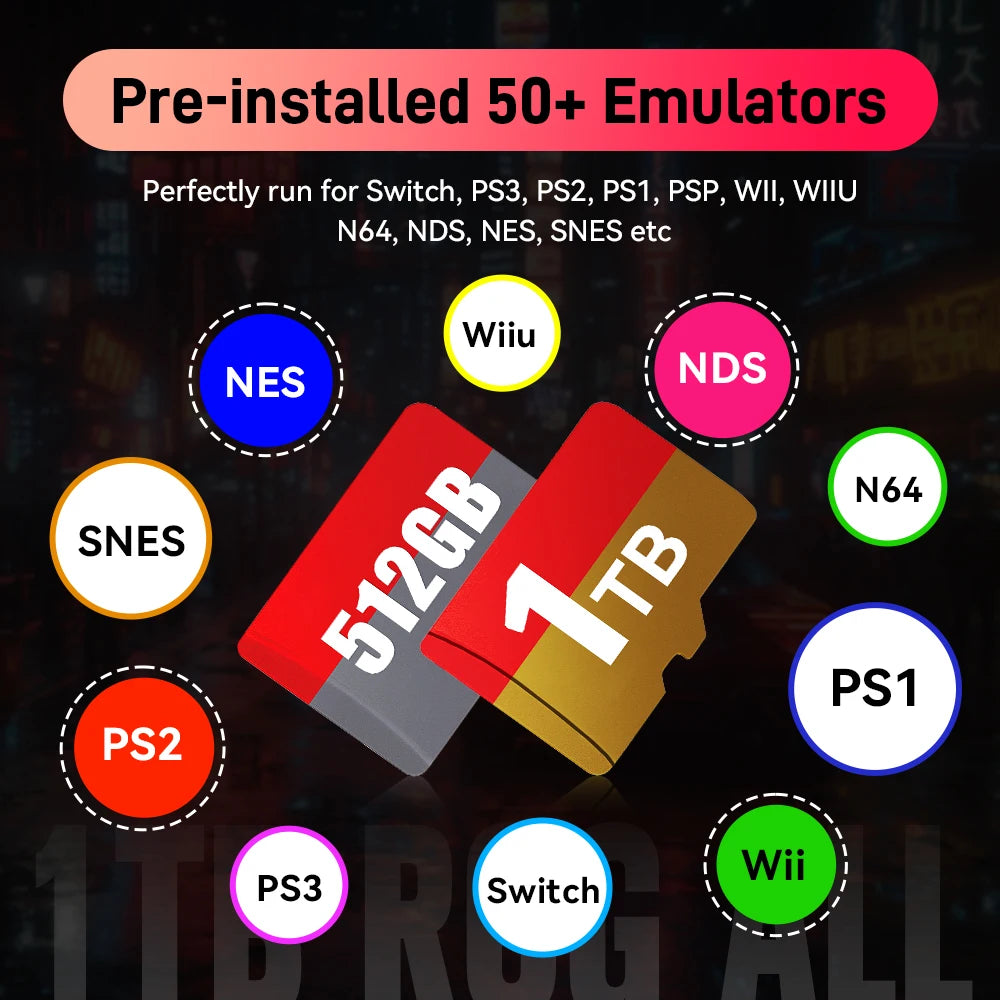 1TB Game Card with 42000+ Retro/AAA Games&50+ Emulators for Switch/PS3/2/1/N64 for ROG ALLY/ Win Handheld Game Console/PC/Laptop