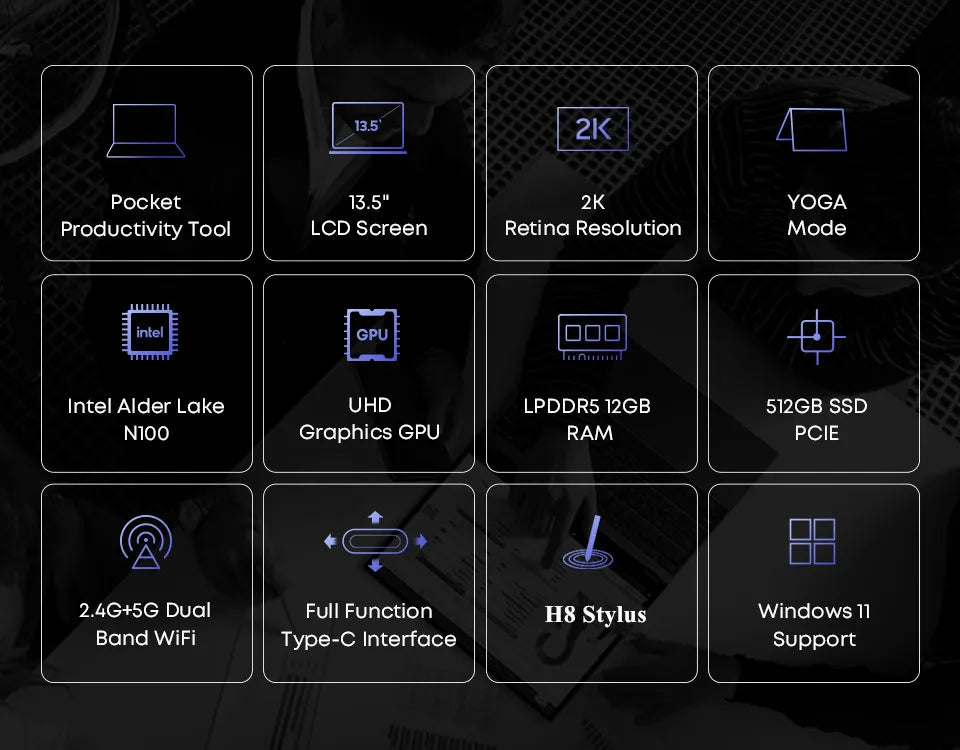 CHUWI FreeBook Laptop Tablet 2 in 1 Intel i3 1215U 12GB LPDDR5 512G SSD Windows 11 Laptop 13.5" IPS FHD Display WIFI 6 2256*1504