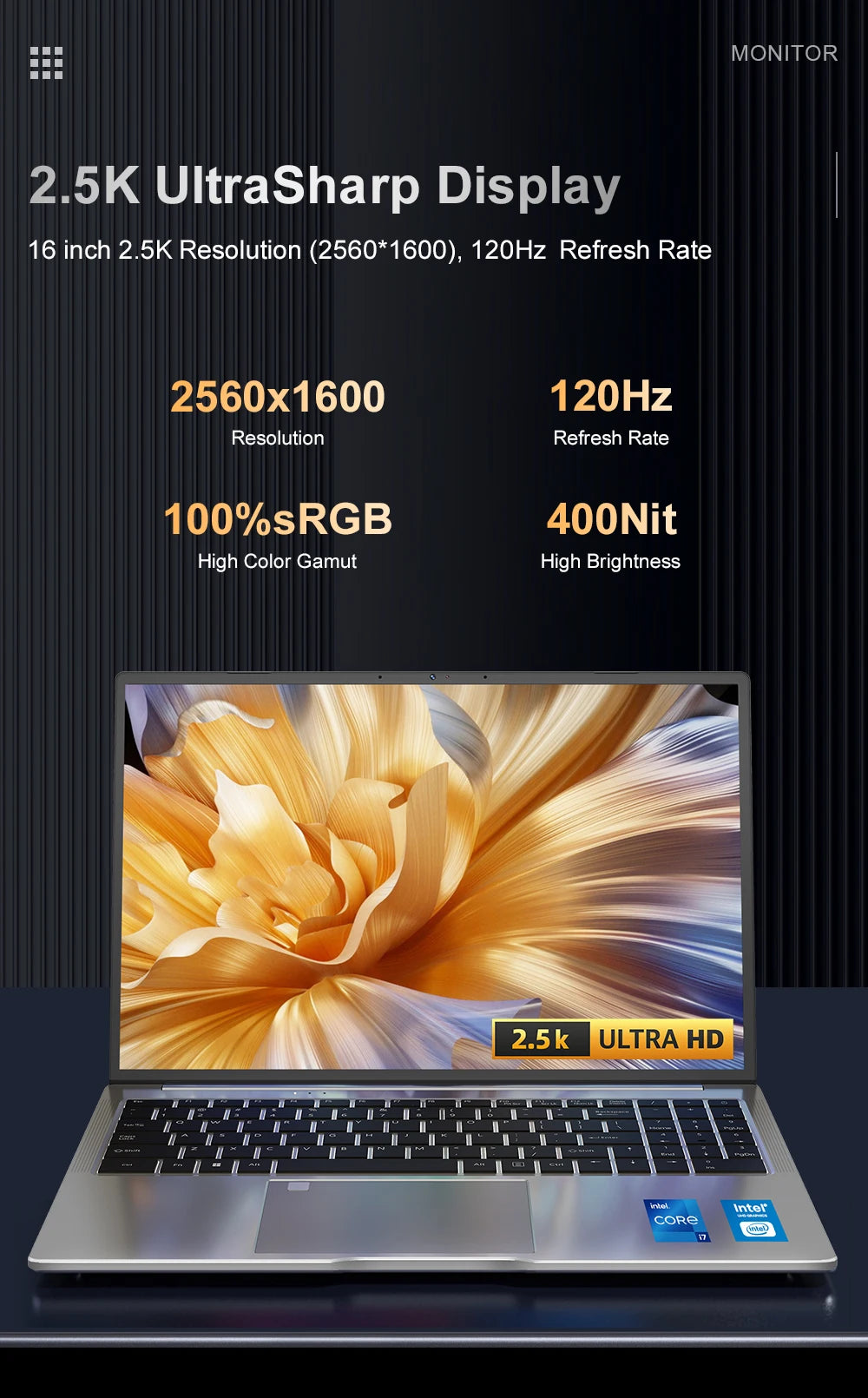 Ninkear N16 Pro Gaming Laptop 13th Intel i7-13620H 16-inch 2.5K IPS 120Hz Computer 32GB DDR4+1TB SSD WiFi 6 Face Recognition