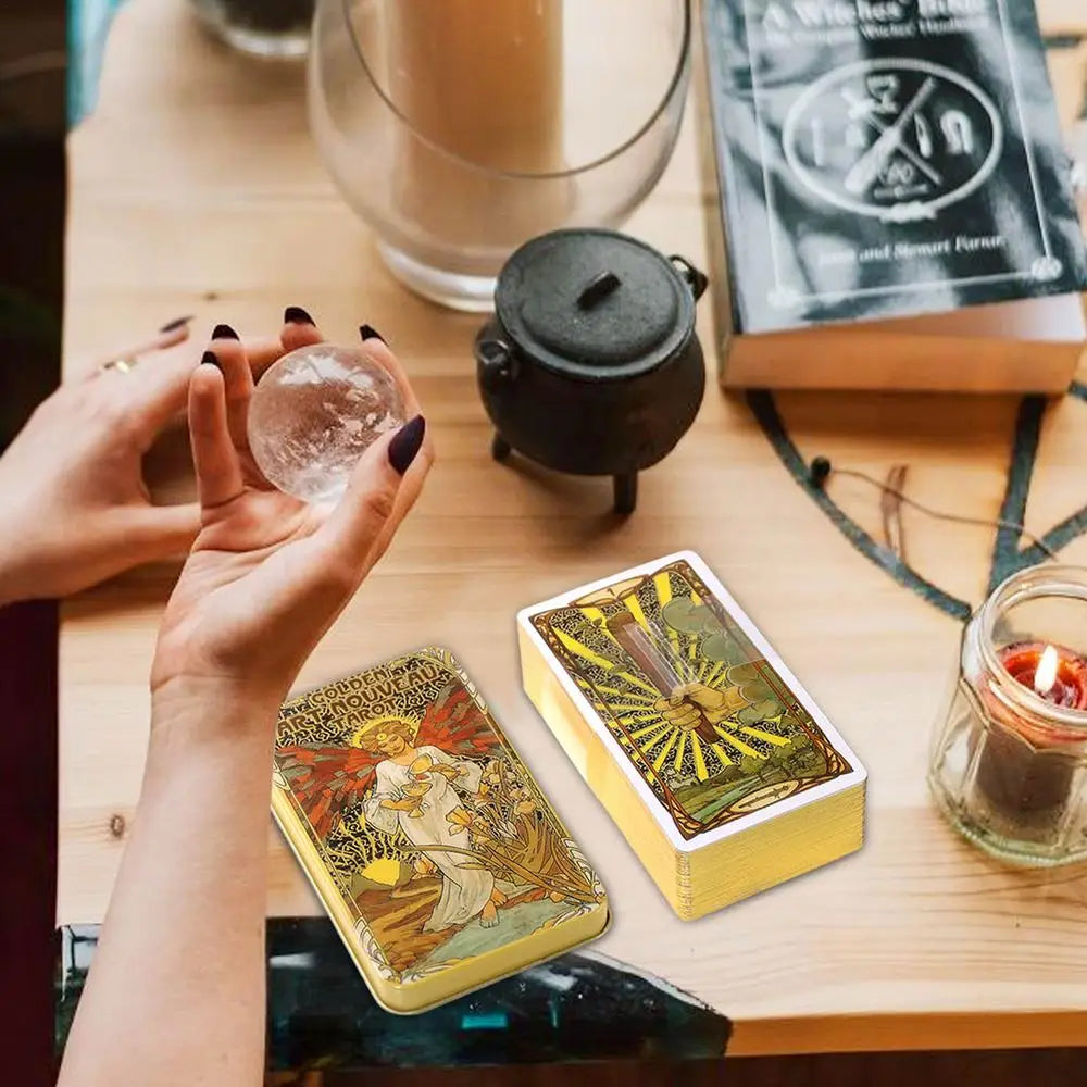 78 Cards Golden Art Table Game Tarot Deck Entertainment Playing Card Board Game Gift 2023 New Arrival Interactive Desktop Game