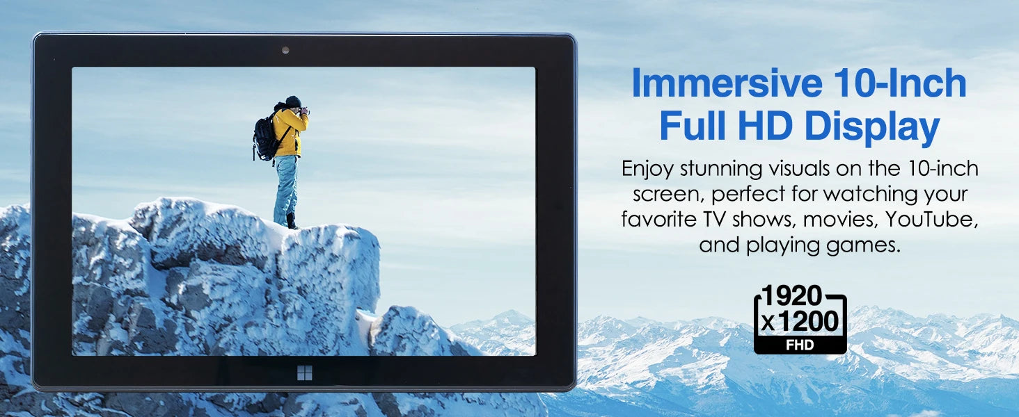 10.1'' Black FWIN232 Ultra Slim 2GB RAM 64GB ROM Windows 10 Tablet PC 1920x1200 Display Micro HDMI -Compatible Expandable
