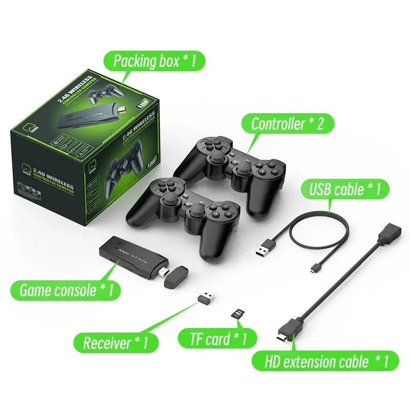 Video Game Console Built-in 10000+ Games Retro Handheld Game Player 64G 4K TV Game Stick 2.4G Wireless Controller Gamepad