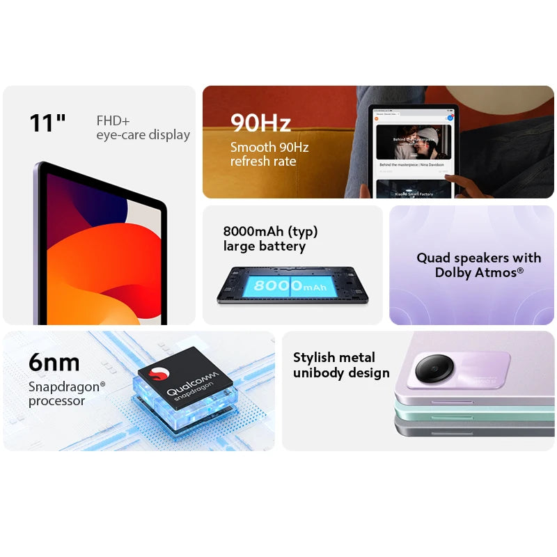 Global Version Redmi Pad SE Xiaomi Mi Tablet Snapdragon® 680 Quad speakers Dolby Atmos® 90Hz 11" Display 8000mAh World Premiere