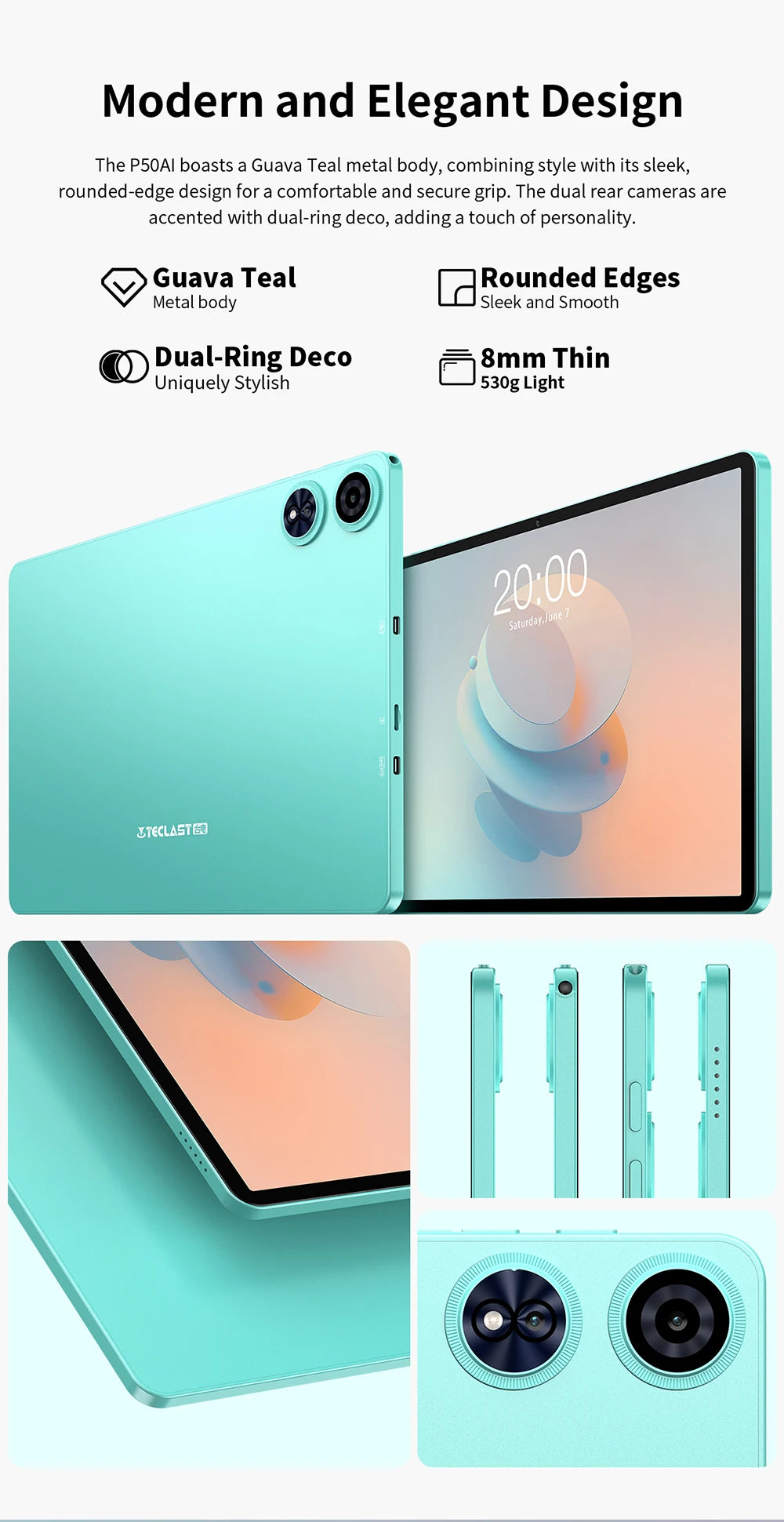 【New】 Teclast P50Ai 11 Inch 90Hz Tablet Pc Android 15 Ai Os (6Gb+10Gb Expansion)16Gb Ram 128Gb Lpddr5 7000Mah Allwinner A733-Ai Octa-Core 1280X800 Wifi-6 Bt 5.4