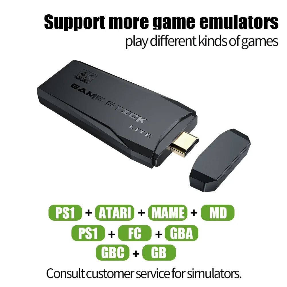 Video Game Console Built-in 10000+ Games Retro Handheld Game Player 64G 4K TV Game Stick 2.4G Wireless Controller Gamepad