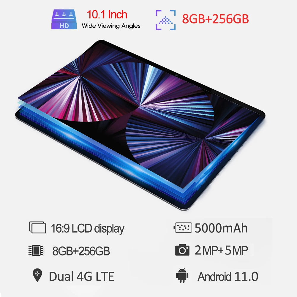 New 10.1 Inch Tablets 4G LTE Phone Call Octa Core 8GB RAM 256GB ROM Dual GPS Bluetooth WiFi Google Tablet PC