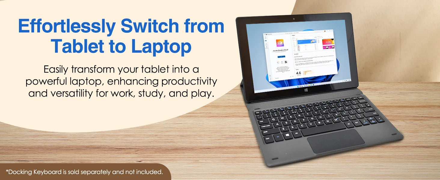 10.1'' Black FWIN232 Ultra Slim 2GB RAM 64GB ROM Windows 10 Tablet PC 1920x1200 Display Micro HDMI -Compatible Expandable