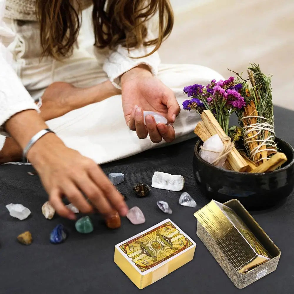 78 Cards Golden Art Table Game Tarot Deck Entertainment Playing Card Board Game Gift 2023 New Arrival Interactive Desktop Game
