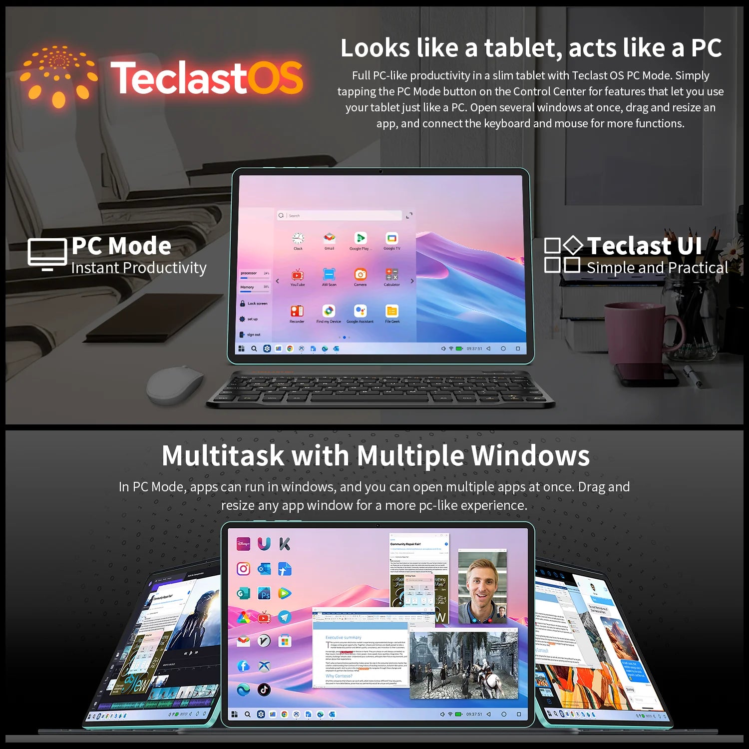 【New】 Teclast P50Ai 11 Inch 90Hz Tablet Pc Android 15 Ai Os (6Gb+10Gb Expansion)16Gb Ram 128Gb Lpddr5 7000Mah Allwinner A733-Ai Octa-Core 1280X800 Wifi-6 Bt 5.4