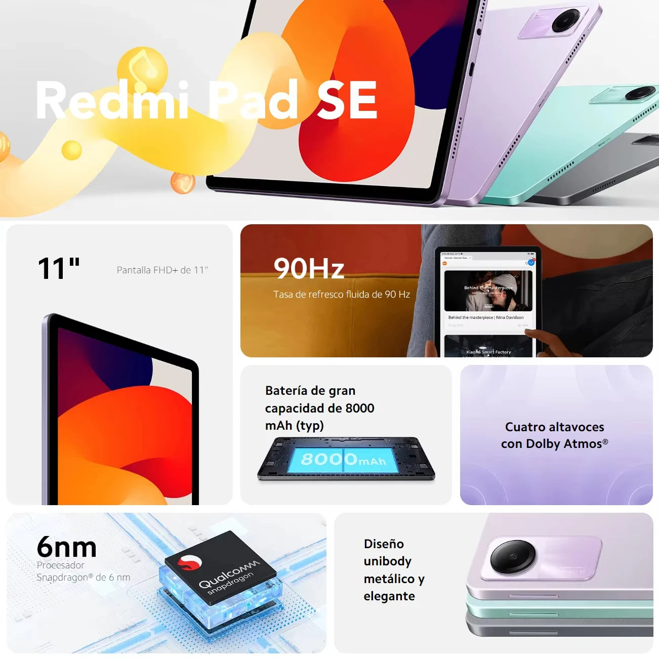 Xiaomi Redmi Pad SE 8GB + 256GB Global Version Tablet 11 FHD 90Hz display Snapdragon 680 platform mobile 8000mAh battery