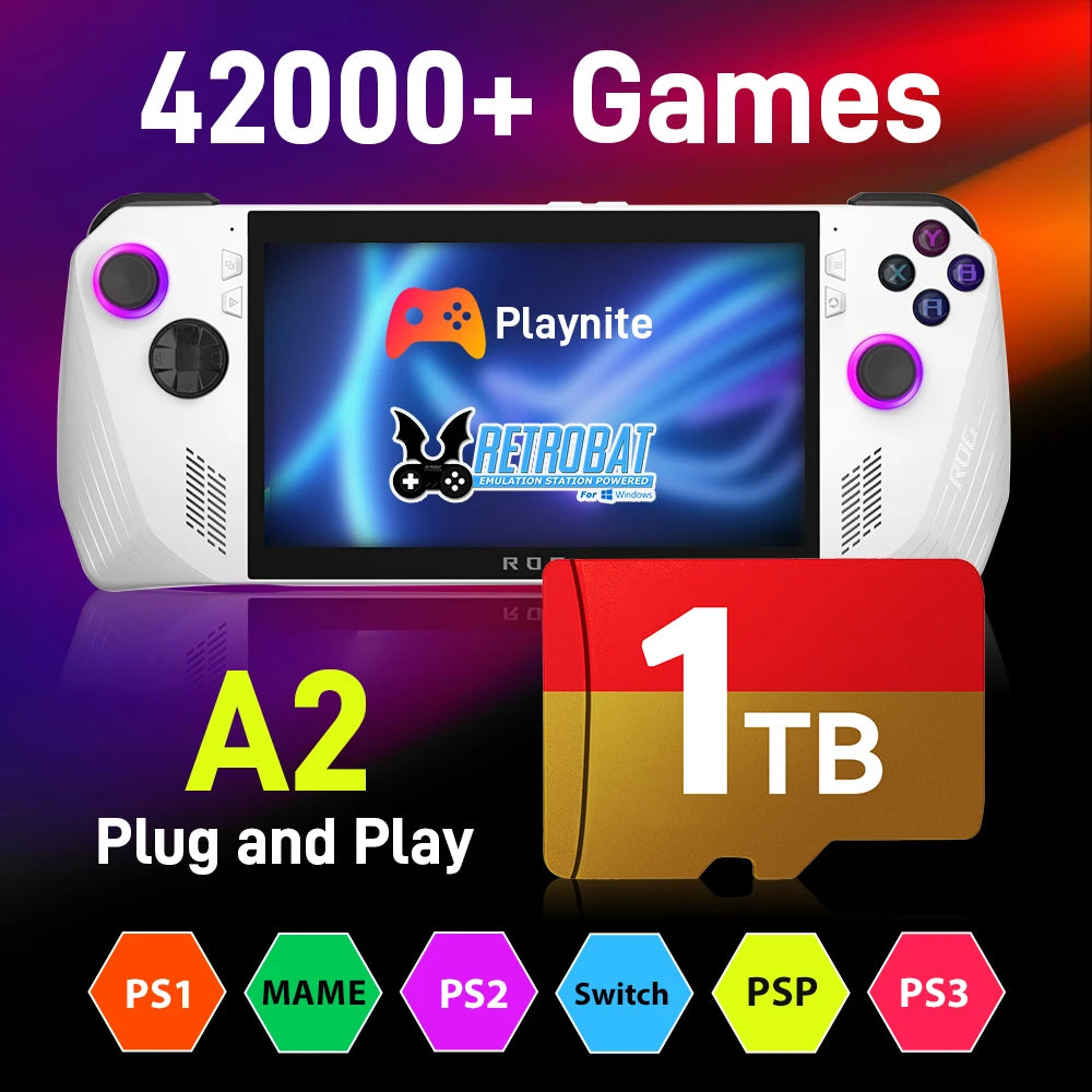 1TB Game Card with 42000+ Retro/AAA Games&50+ Emulators for Switch/PS3/2/1/N64 for ROG ALLY/ Win Handheld Game Console/PC/Laptop