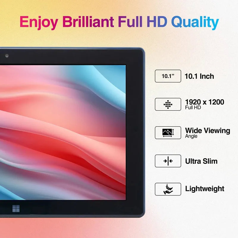 10.1'' Black FWIN232 Ultra Slim 2GB RAM 64GB ROM Windows 10 Tablet PC 1920x1200 Display Micro HDMI -Compatible Expandable