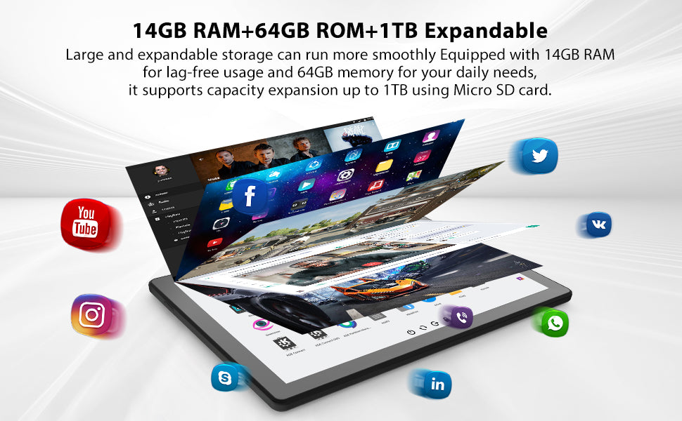 URAO 11 Inch Tablet Android 14GB RAM 64GB ROM 6800mAh IPS HD Touch Screen with Keyboard Protective Case Mouse Stylus 8 in 1 Kit